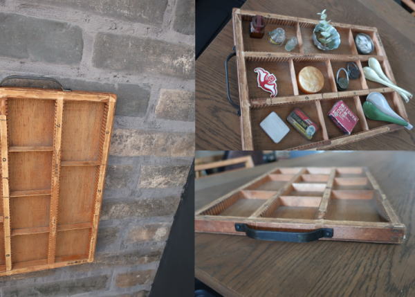 昭和レトロ感漂うアイアン取っ手付きのレトロ木箱