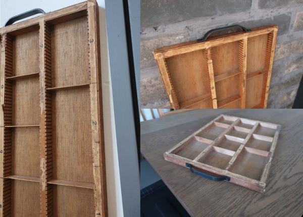 仕切りがたくさん付いた古いハンコ用引き出し風レトロケース